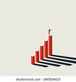 Business woman achievement vector concept. Woman on top of chart. Symbol of ambition, motivation, career success. Eps10 illustration.