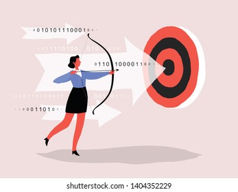 Business woman aiming the target. Concept vector illustration