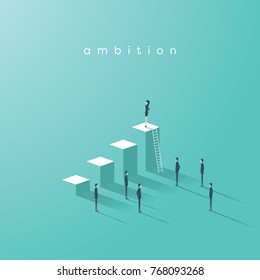 Business Woman Ambition And Leadership Vector Concept. Businesswoman Standing On Top Of Graph As Symbol Of Emancipation, Equality, Gender, Feminism In Business. Eps10 Vector Illustration.