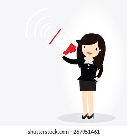 Business woman announcing through megaphone
