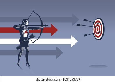 Business Woman Archer Ready to Shoot Arrow. Business Illustration Concept of Business Aiming Target