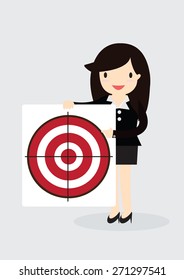 Business woman with arrow is aiming at target