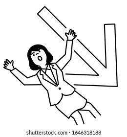 Business woman with arrow on white background. Vector illustration.
