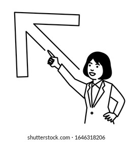 Business woman with arrow on white background. Vector illustration.