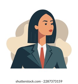 A business woman. Avatar of a brunette girl. Red lipstick on the lips. Vector illustration for banner or poster on white. Flat design, modern colors