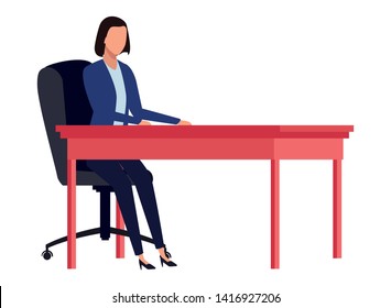 business woman avatar cartoon chararcter sitting on a desk vector illustration graphic design