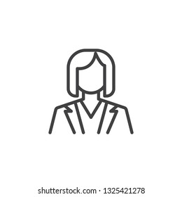 Business woman avatar line icon. linear style sign for mobile concept and web design. Woman in suit outline vector icon. Office dress code symbol, logo illustration. Pixel perfect vector graphics