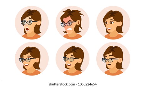 Business Woman Avatar Vector. Woman Face, Emotions Set. Clerk Girl. Female Creative Default Avatar Placeholder. Modern Business Girl. Cartoon, Comic Art Flat Isolated Illustration

