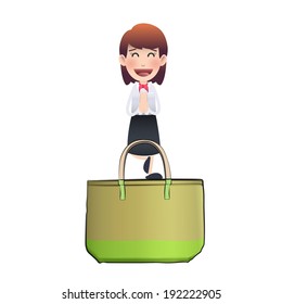 Business woman with bag over white background. Vector design