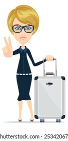 Business woman with a lot of baggage, vector illustration
