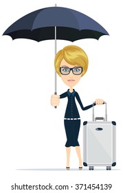 Business woman with a lot of baggage, vector illustration