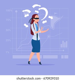 Business Woman With Bandage On Eyes Choose Direction Way Arrow Risk Concept Flat Vector Illustration