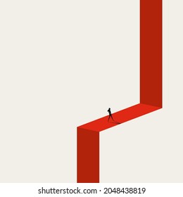 Business woman big career step vector concept. Symbol of challenge, opportunity, success. Minimal eps10 illustration.