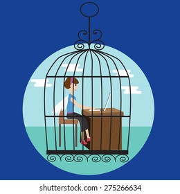 Business woman in the bird cage