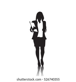Business Woman Black Silhouette Full Length Over White Background Vector Illustration