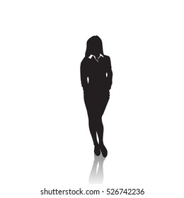 Business Woman Black Silhouette Full Length Over White Background Vector Illustration