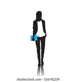 Business Woman Black Silhouette Full Length Over White Background Vector Illustration