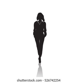 Business Woman Black Silhouette Full Length Over White Background Vector Illustration