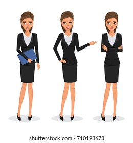 business woman in black suit different pose character.