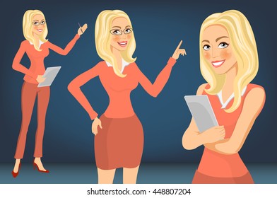Business Woman blonde. Girl. young women in elegant office clothes art vector art