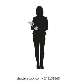 Business woman with book or documents. Vector silhouette