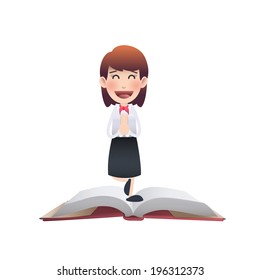 Business woman with book over white background
