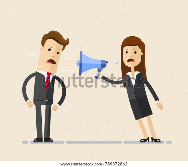 Business Woman Boss Shouts Man Employee Stock Vector (Royalty Free ...