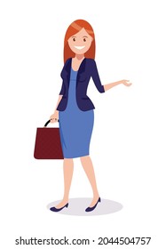 Business woman with a briefcase. An employee of the office. Vector illustration in flat style.