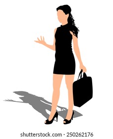 Business woman with briefcase, vector 