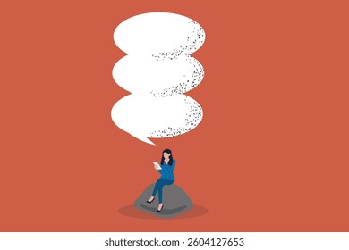 Business woman with bubble chat. concept of Business communication, conversation, dialogue, discussion. Minimal design eps10 illustration.