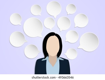 Business Woman With Bubble Thinking.