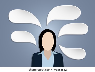 Business woman with bubble thinking.