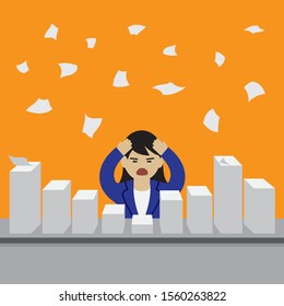 Business woman buried in documents (Created with vector data)