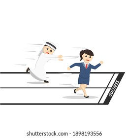 business woman and businessman arabian road to finish