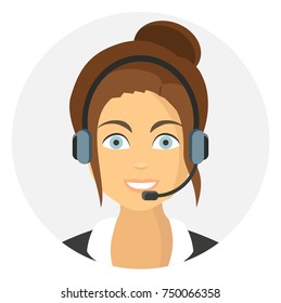 business woman in call center flat design icon