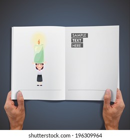 Business woman with candle printed on book
