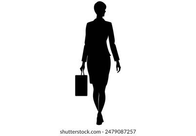 Business Woman Carrying Briefcase Vector Silhouette in expressive pose.