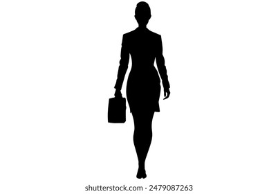 Business Woman Carrying Briefcase Vector Silhouette in expressive pose.