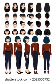 Business woman cartoon character in casual wear and different hairstyle for animation design vector collection 