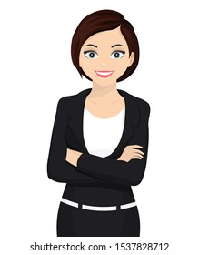Business Woman cartoon character, Cheerful beautiful office female. Vector
