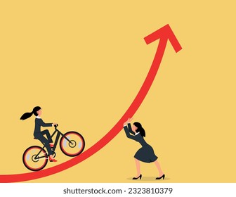 Business woman changes the direction of the arrow. Teamwork effort to help growing business