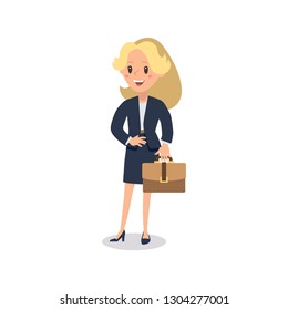 Business woman character. Animate young lady personage. Different woman postures. working character 