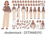 Business woman character constructor. CEO or company manager. Set of different positions of arms legs body and head for creating animation and your own illustrations. DIY kit. Vector illustration