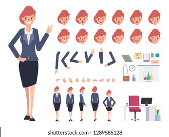 Business woman character creation for animation. Ready for animated face emotion and mouth. Office tutorial.