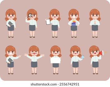  Business woman character creation in office style. Illustration vector premium design.