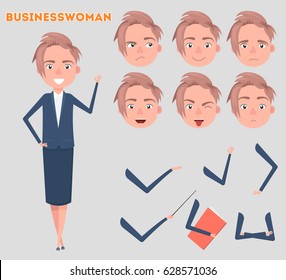 Business Woman character creation set. Build your own design. Vector illustration in a flat style.