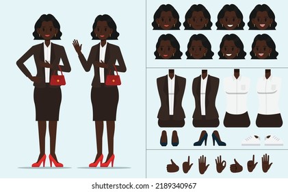 Business Woman Character Design Set, African America Career Woman, Black Woman, Office Woman