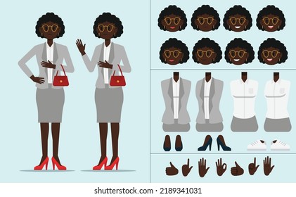 Business Woman Character Design Set, African America Career Woman, Black Woman, Office Woman