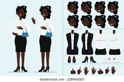 Business Woman Character Design Set, African America Career Woman, Black Woman, Office Woman