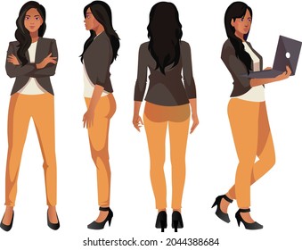 business woman character in different poses set vector indian style